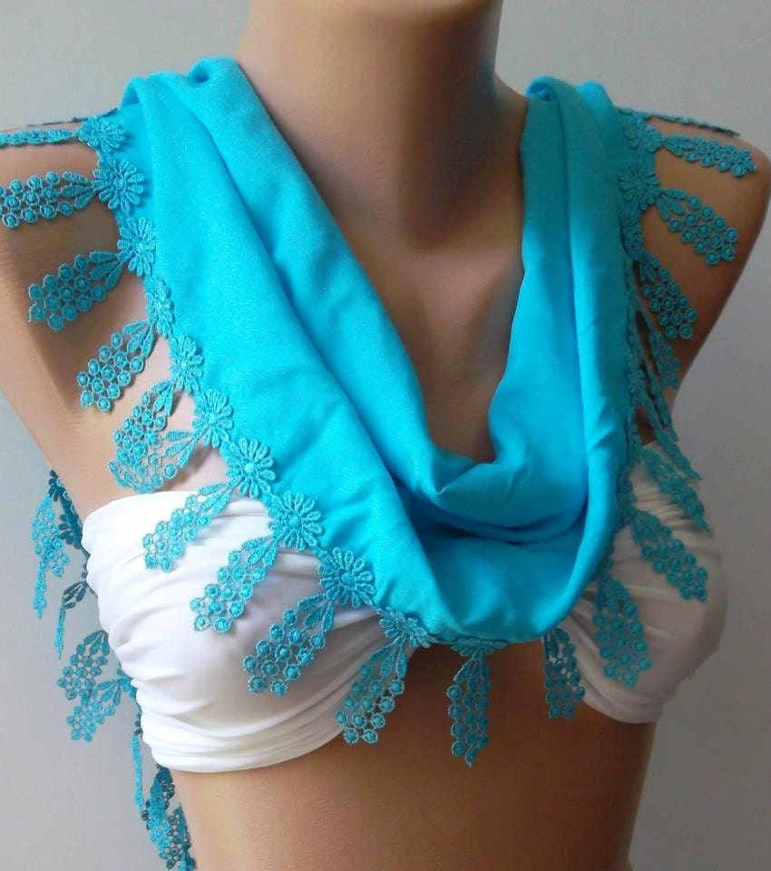 Elegance  scarf with Lacy Edge...blue
