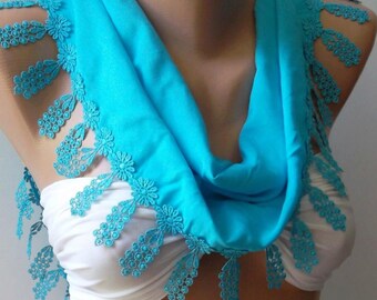 Elegance  scarf with Lacy Edge...blue