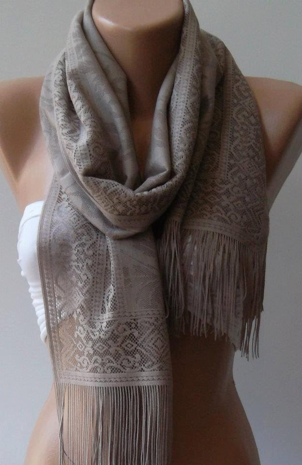 Stone Color -Elegance and Lace Shawl / Scarf Pareo