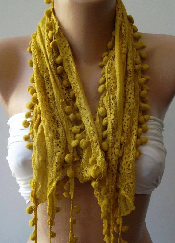 Mustard - Elegant scarf lace scarf...