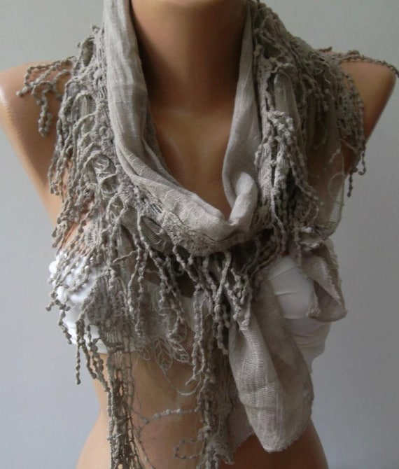 Grey - Elegance Scarf -Shawl ,with Lace Edge.