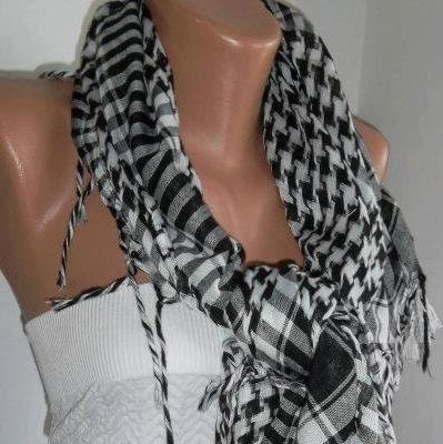 Turkish Scarf - Fashion Shawl - Cotton Scarf - Headband - Necklace Shawl -Black and White