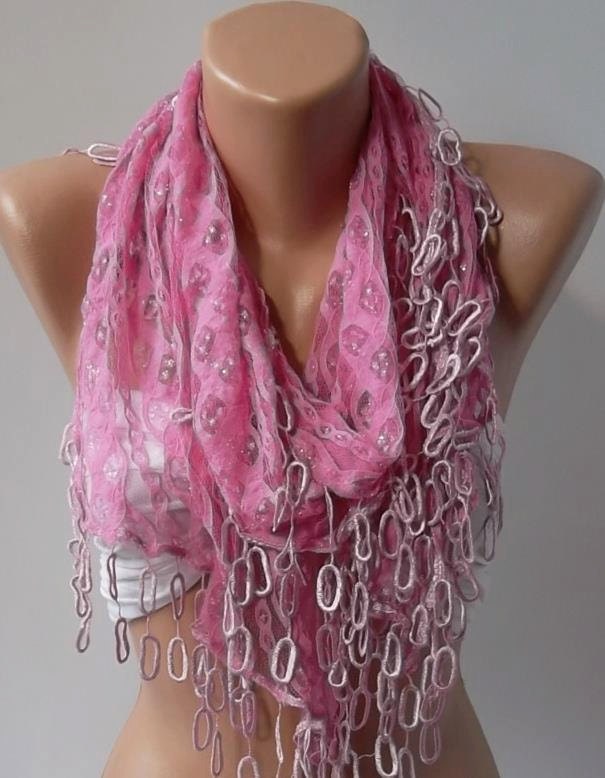 Mother's Day gift  Elegant scarf/shawl pink lace scarf
