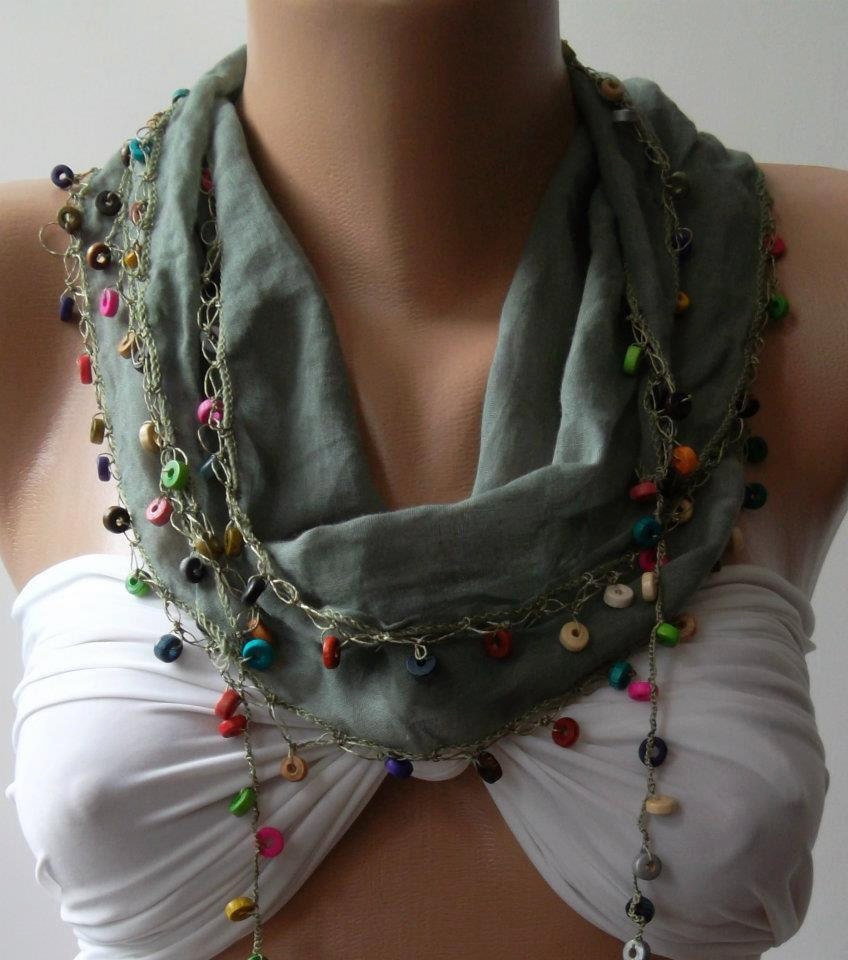 Khaki - Elegance Shawl / Scarf.......Turkish Shawl