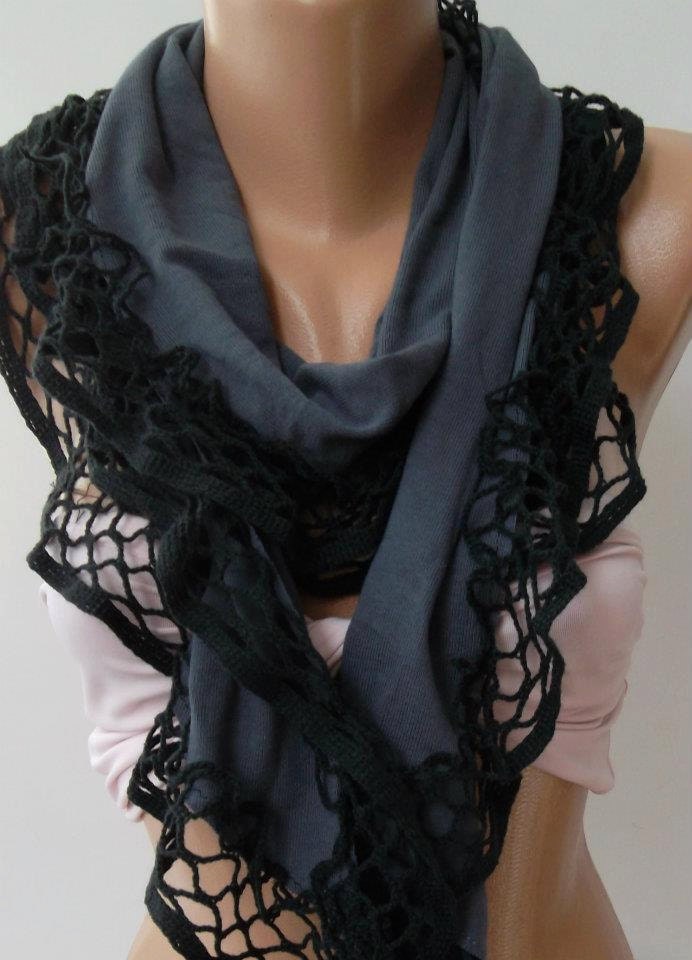 Gorgeous Scarf - Feminine scarf - Fantastic Scarf - Grey - Black Scarf