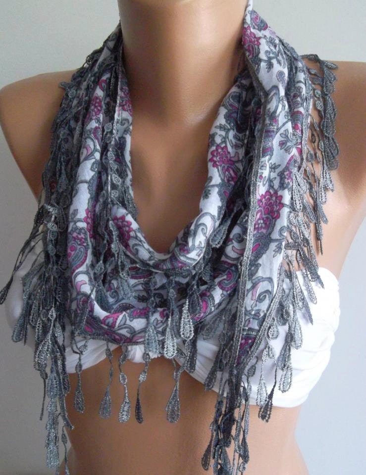 Grey - Elegance Shawl with Lacy Edge