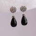 Faceted Black Onyx Post Sterling Silver Earrings - Flower post Large Gemstone Earrings