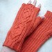 Mittens Fingerless Gloves Hand Knitted Mitts Wool Orange with Thumb, Wrist and Arm Warmers