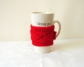 Red Coffee Cup Cozy. Knitted Tea Cozy. Coffee Mug Cozy. Ready to Ship...