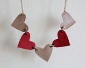 Handmade Red and Beige Leather Heart Necklace