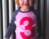 Giant Number Birthday Shirt- 1st, 2nd, 3rd Raglan Jersey T Shirt Girl 1 2 3 4 5