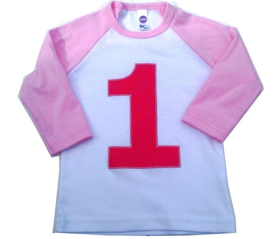 Pink and White Raglan Birthday Shirt T Shirt for Girls First 1st Birthday