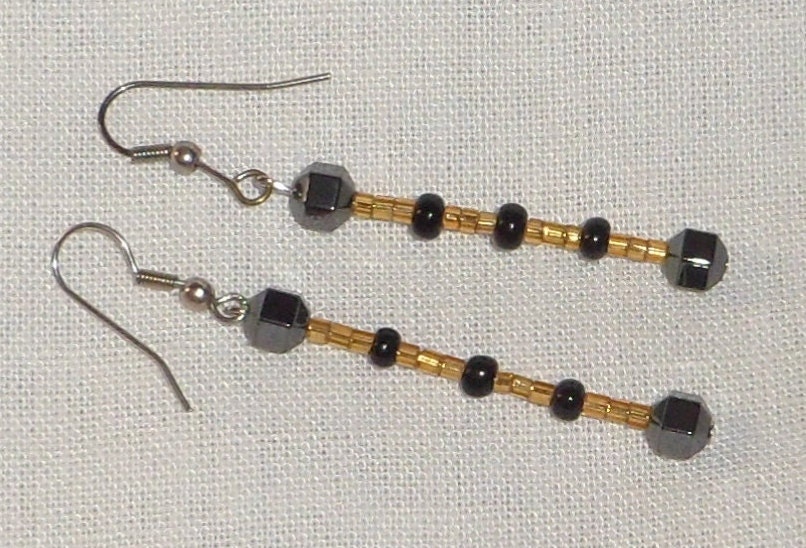 Vintage yellow clear beads with black Czech beads and hematite