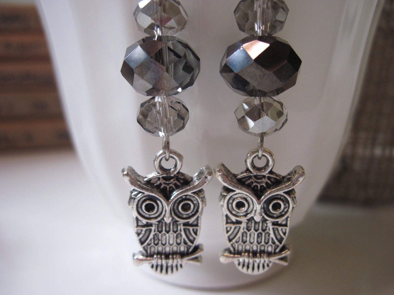 Sterling Silver Owl Earrings, Handmade Silver Glass Beaded Owl Earrings, Birthday Gift Earrings, Graduation Gift Earrings