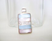 Vintage Silver Pendant - 1990s Sterling Acrylic Inlay Rhinestones