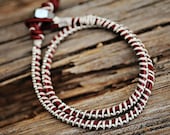 DOUBLE Silver beaded chain wrap bracelet: Leather/cord color- MAROON / CREAM