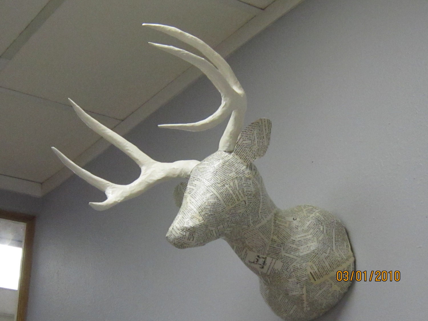 Faux Taxidermy Deer Head - Vintage Dictionary Pages