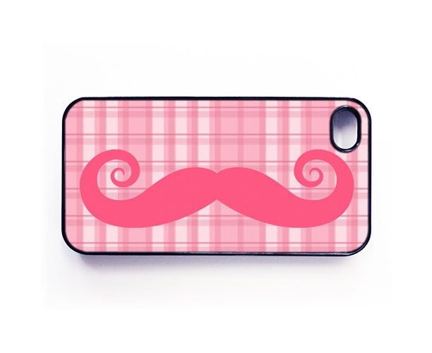 iPhone 4 Case - Super Waxy Mustache - Pink n' Plaid-- cover for iPhone 4 and iPhone 4s