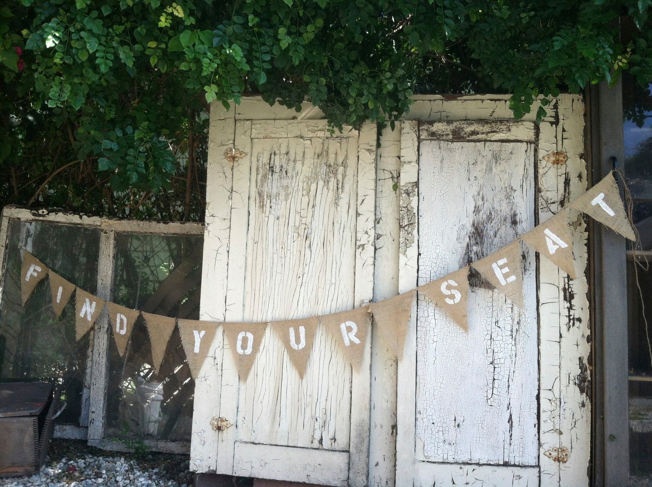 CUSTOM Burlap Pennant Banner - 13 - 15 letters - love is sweet - find your seat