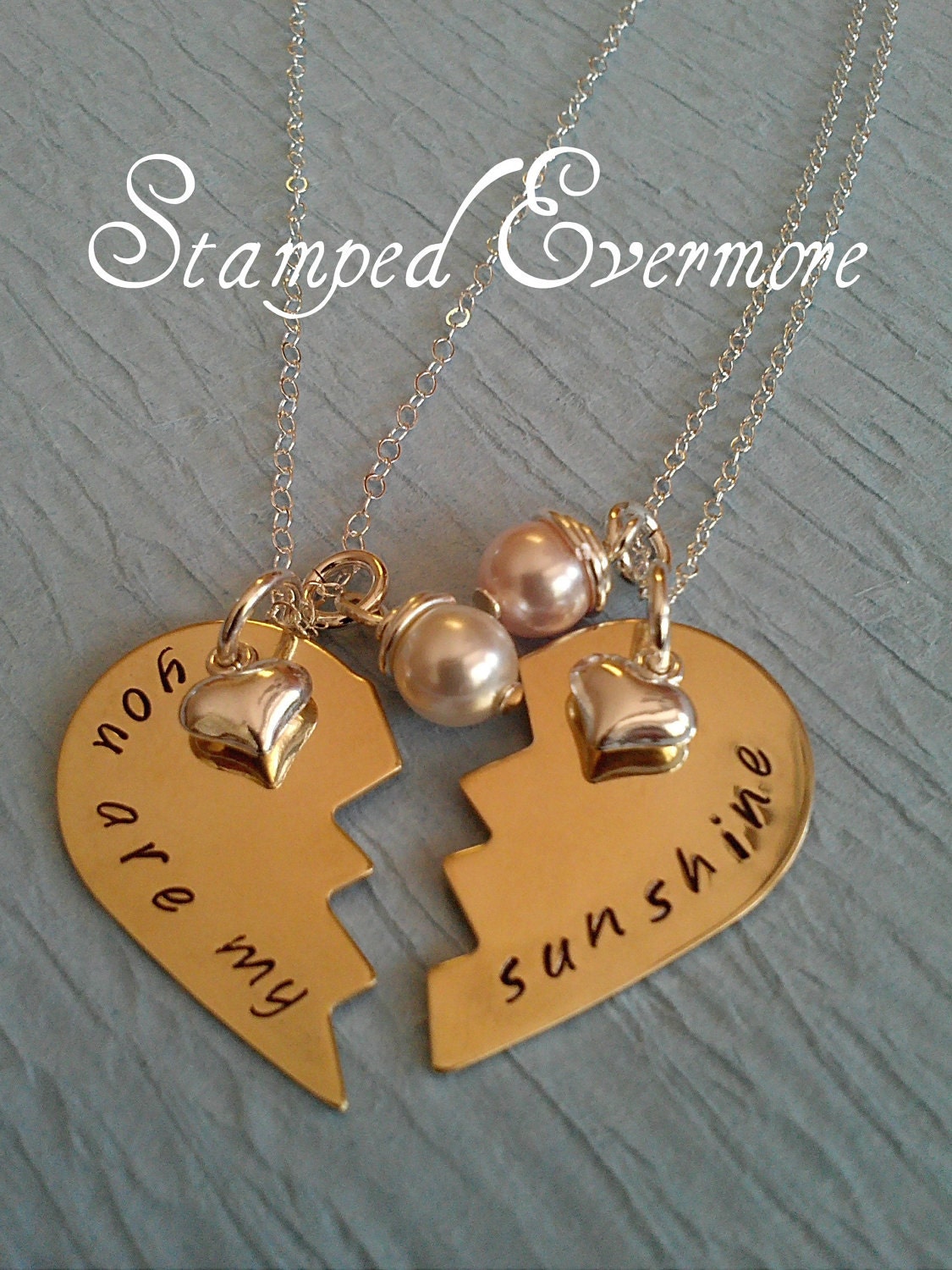 Broken Heart Best Friends, or Mother, Daughter Necklace with Swarvoski Pearls and Silver Heart Charm