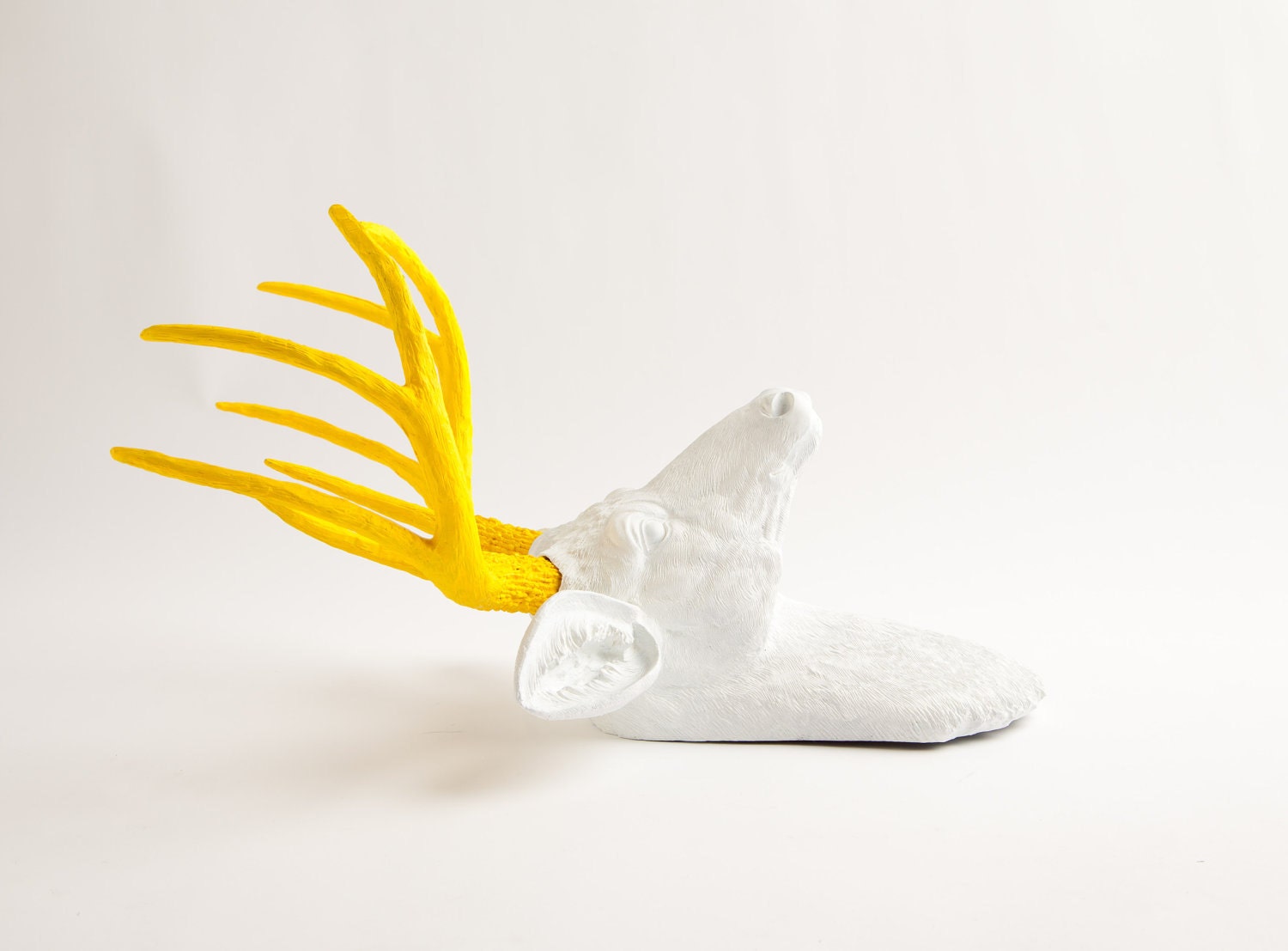 Faux Taxidermy - The Baron - White W/ Yellow Antlers Resin Deer Head- Stag Resin White Faux Taxidermy