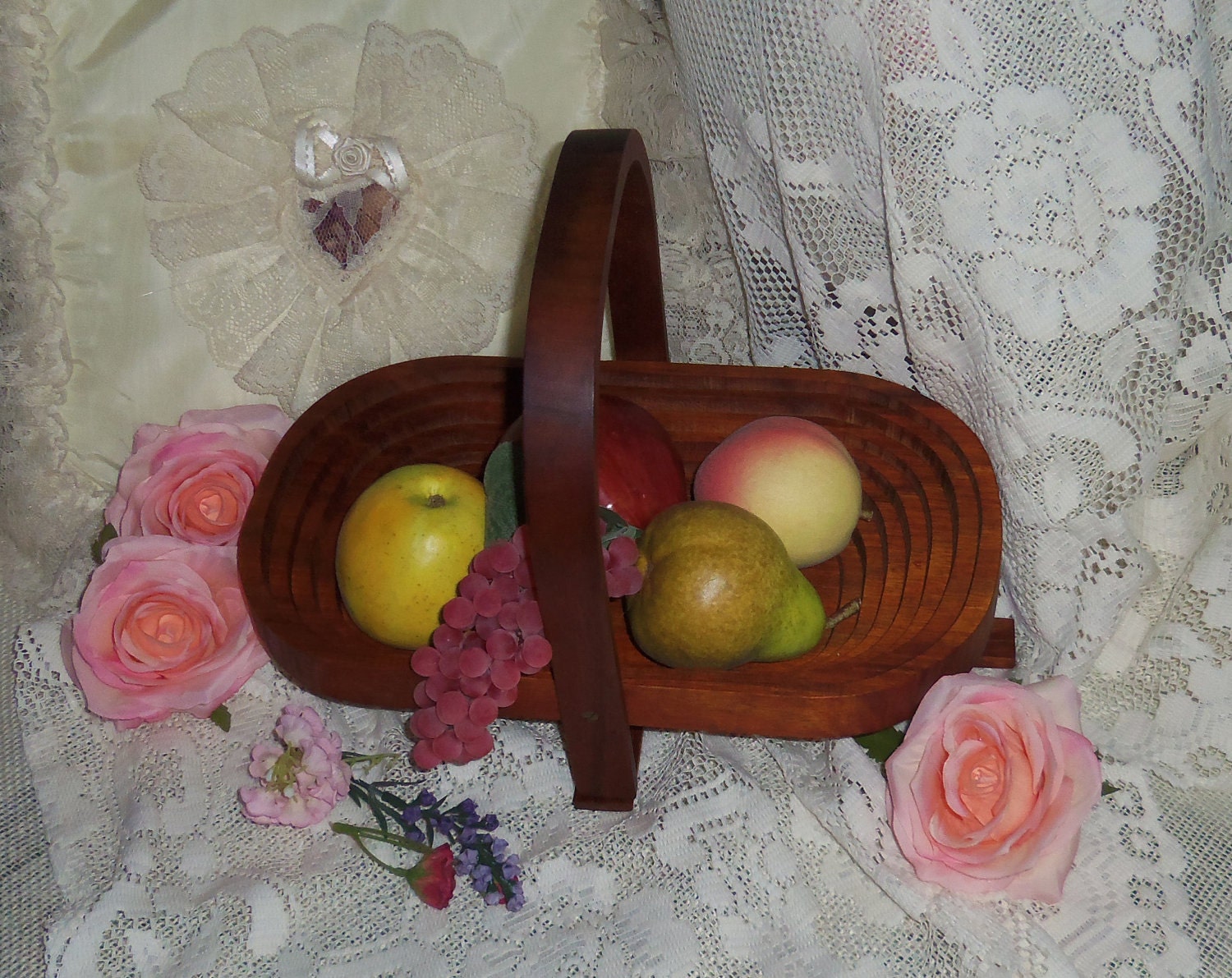 Folding Wood Basket - Vintage, Handmade, Rustic, Cottage Chic, French Country, Paris Apartment, Shabby, Romantic, Country Kitchen