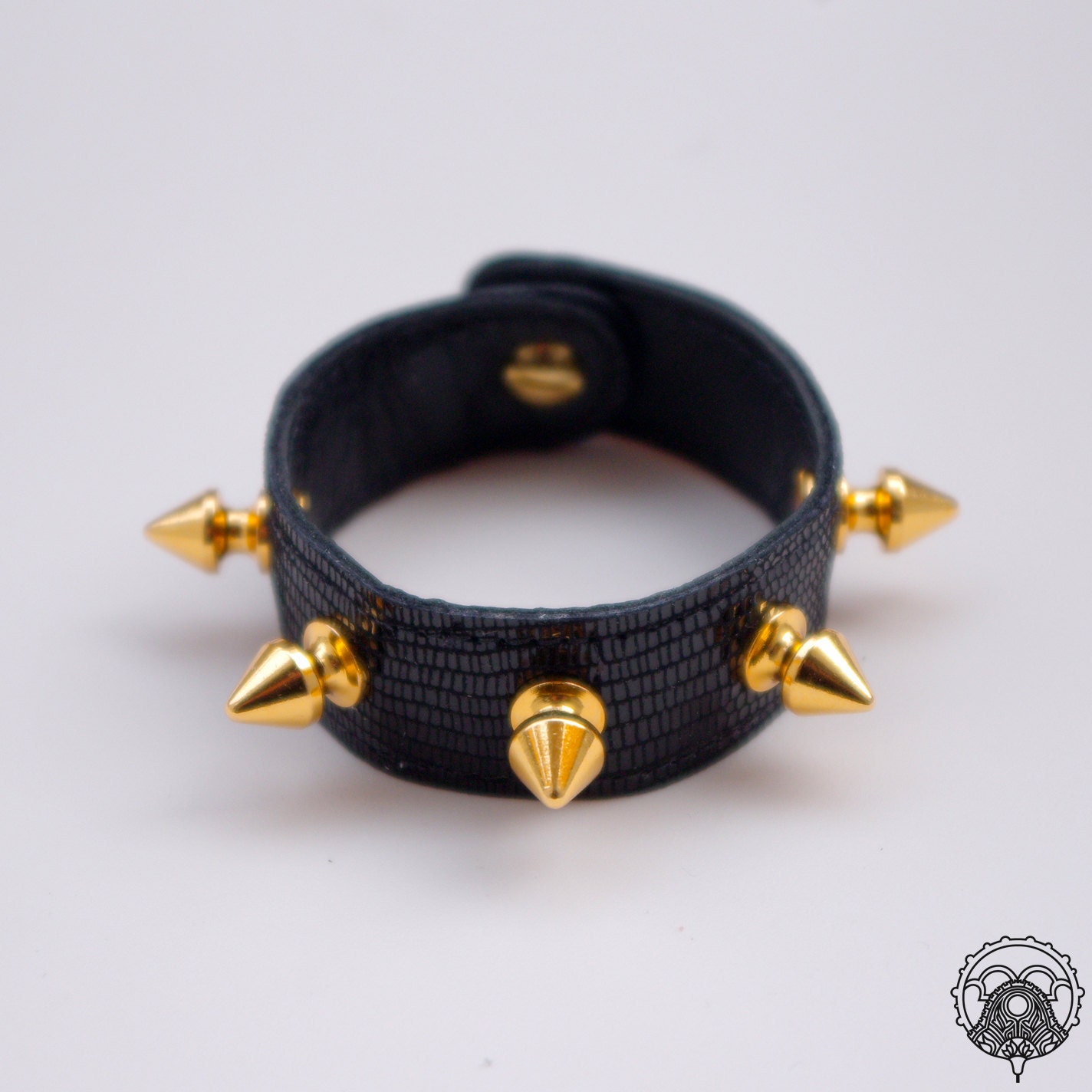 Reptile optic black studded leather bracelet