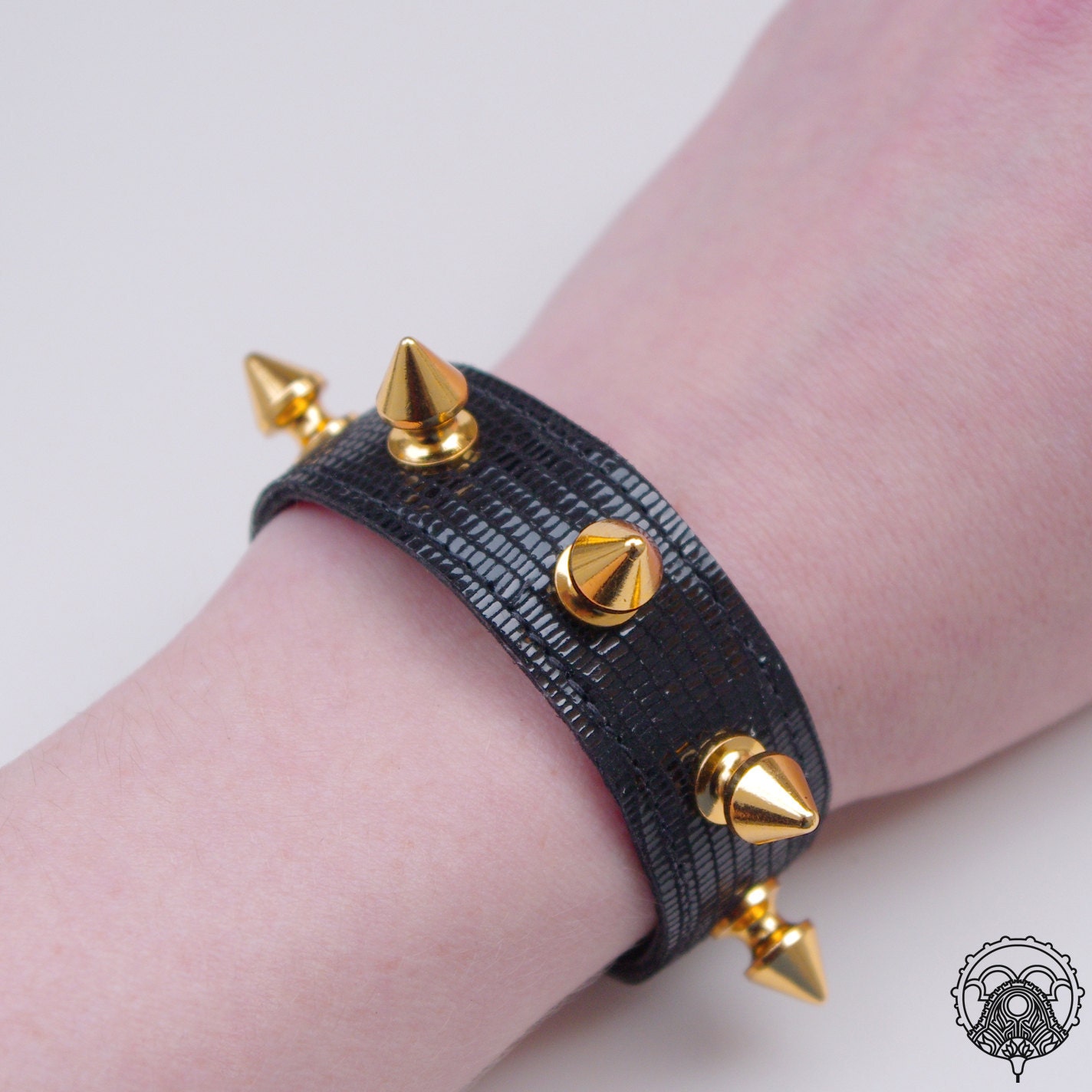 Reptile optic black studded leather bracelet