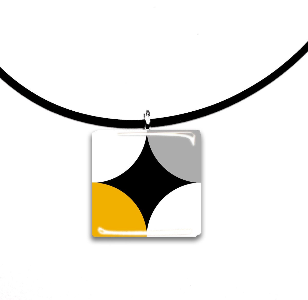 Retro style pendant, glass tile pendant, mustard grey and black