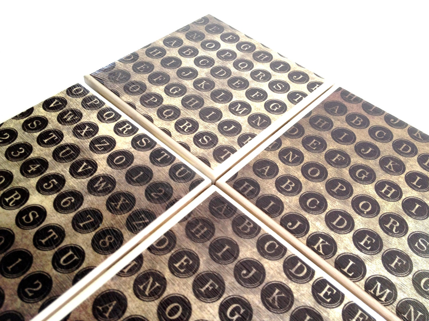 Alphabet Letters Coasters Ceramic Black Typewriter Tile Drink