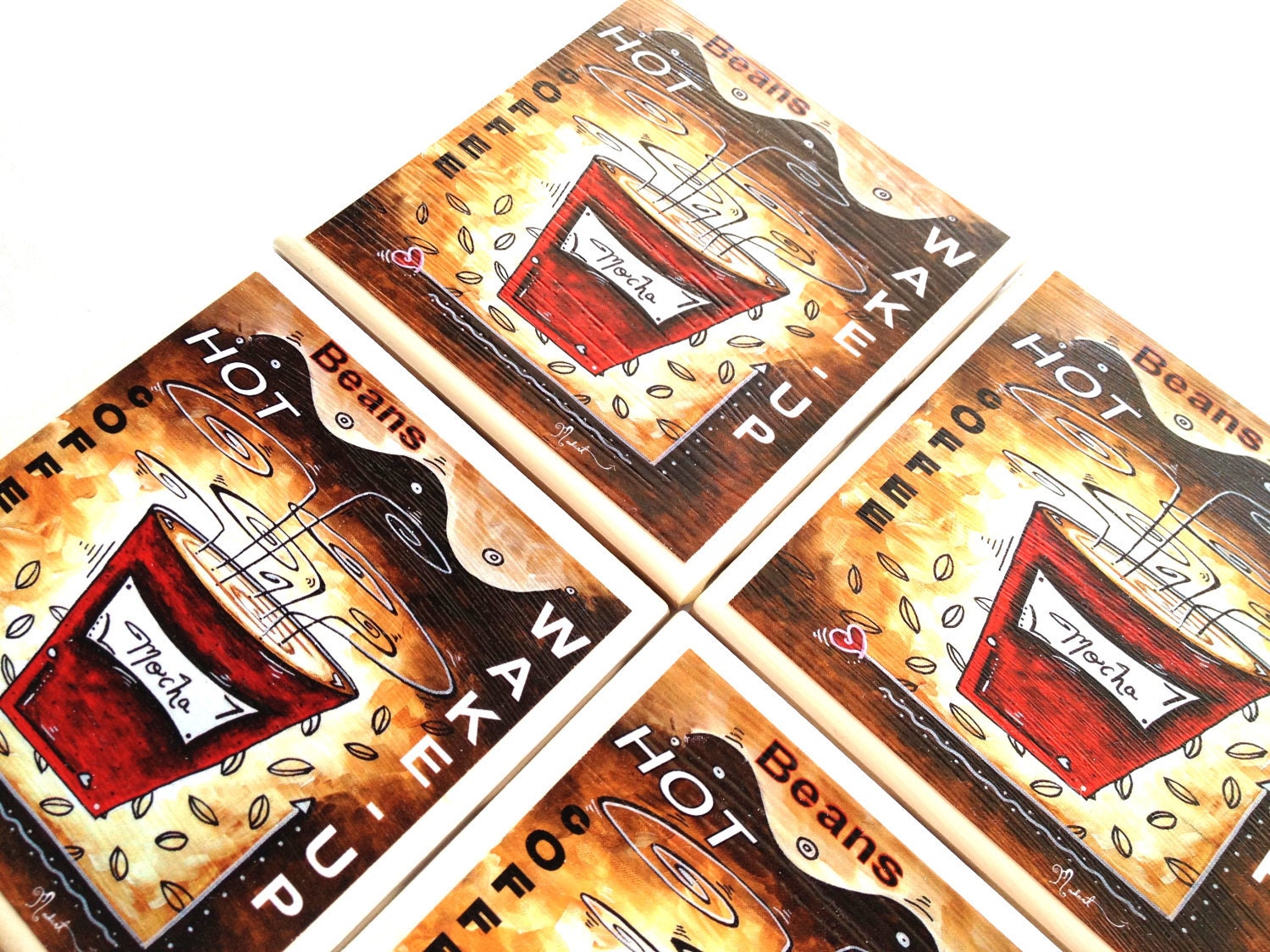 Coffee Coasters, Red Cup Ceramic Tiles, MADART Coffeehouse, Table Drink Set