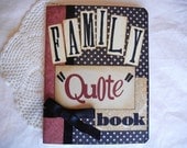 Family Quote Book in black and cream polka dots and red binding with black ribbon
