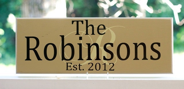 Custom Last Name Signs, Personalized Family Name Wood Sign with Initial Overlay. Great for Wedding Gifts, Bridal Shower or Anniversary
