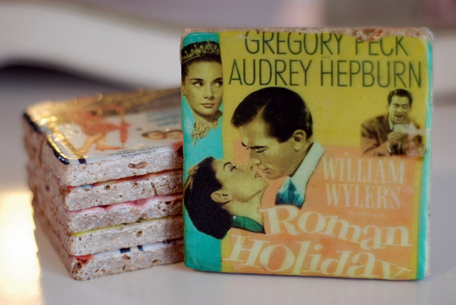 Audrey Hepburn Movie Poster Italian Marble Coasters