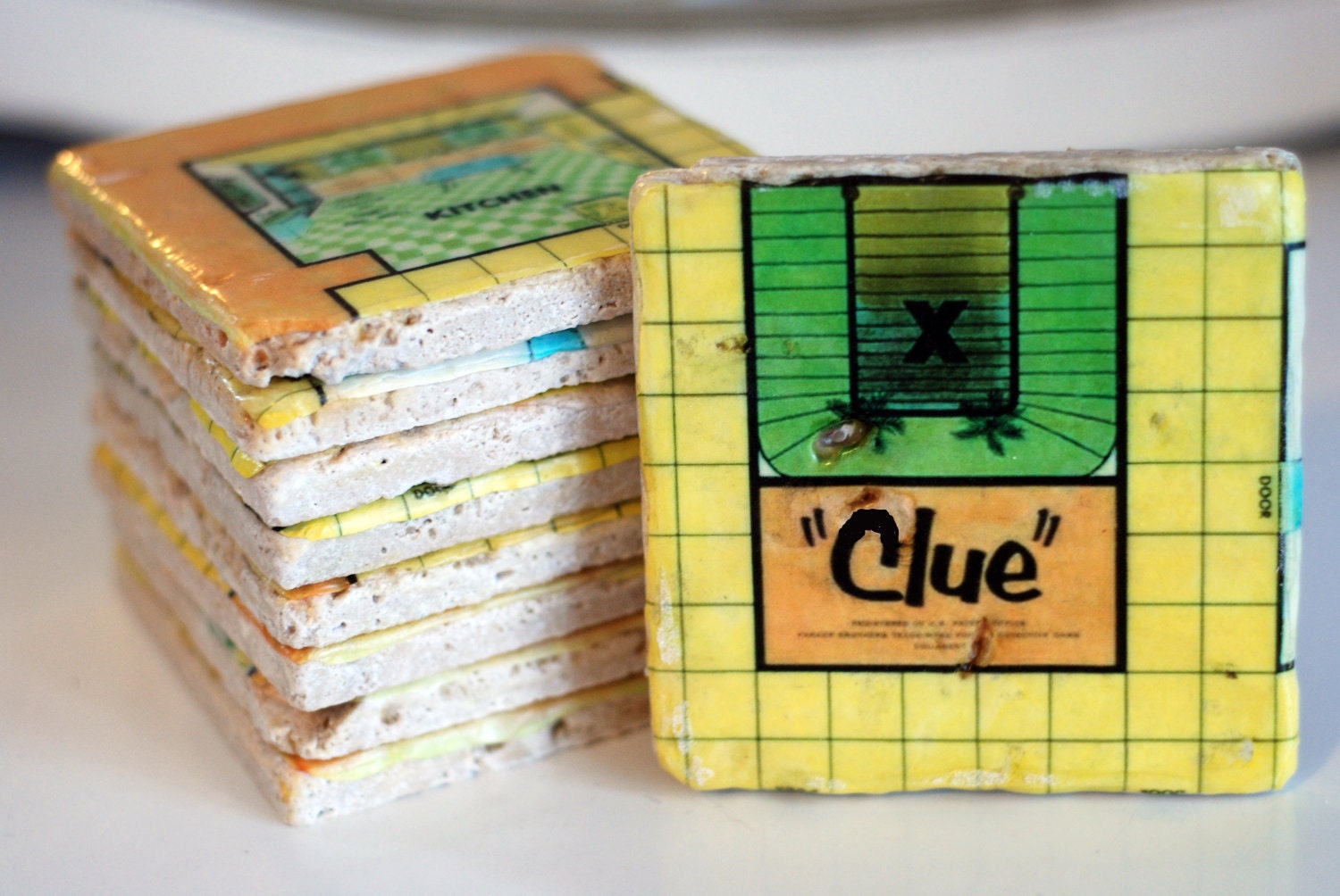 Vintage Clue Board Game Italian Marble Coasters