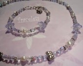 Pearl, Swarovski Crystal and Czech Glass Sterling Silver Beaded Girls Jewelry Set - LAVENDER BUTTERFLY