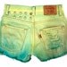 RESERVED FOR CARINA: Ombre Studded Hand Dyed Green Pastel Yellow Teal Mint Hipster Handmade Dip Dyed Boho Coachella Denim Cut Offs Shorts
