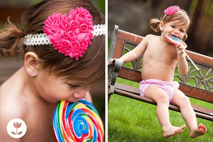 Hot Pink Heart and Lace Headband perfect for everyday wear and photo props