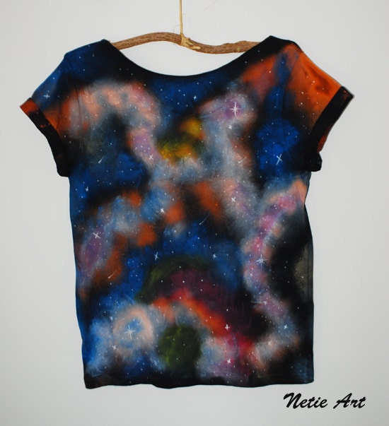Hand painted galaxy nebula space universe stars OVERSIZED top t shirt