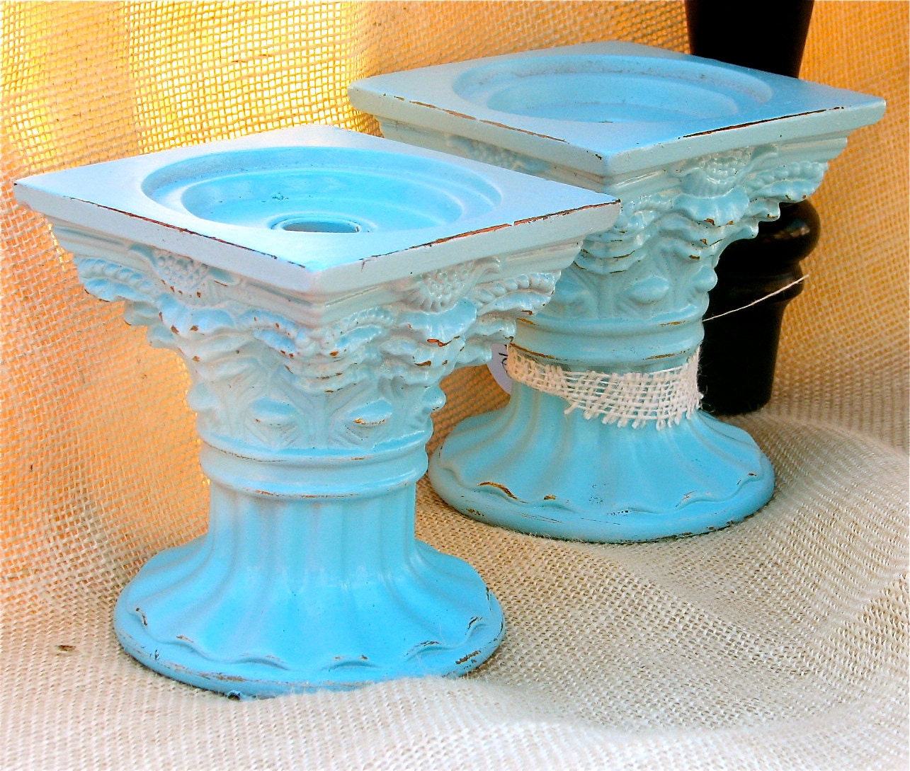 Blue Shabby Chic Disressed Candle Holders Decoration