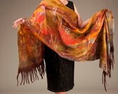 Double-sided silk shawl with hand-painted and Nuno Felt