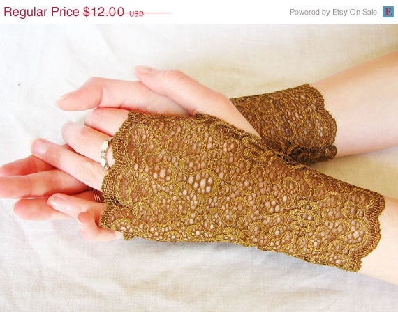 Lace Fingerless Gloves: Caramel, Copper, Brown,  Lace, Wedding, Victorian, Alice, Steampunk, Bridesmaids, Prom - seamstressbythesea