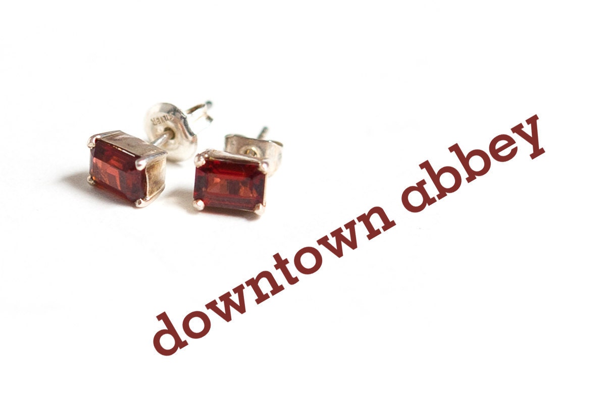 cognac red glass emerald asscher cut earrings solitaire twinkle simple clean