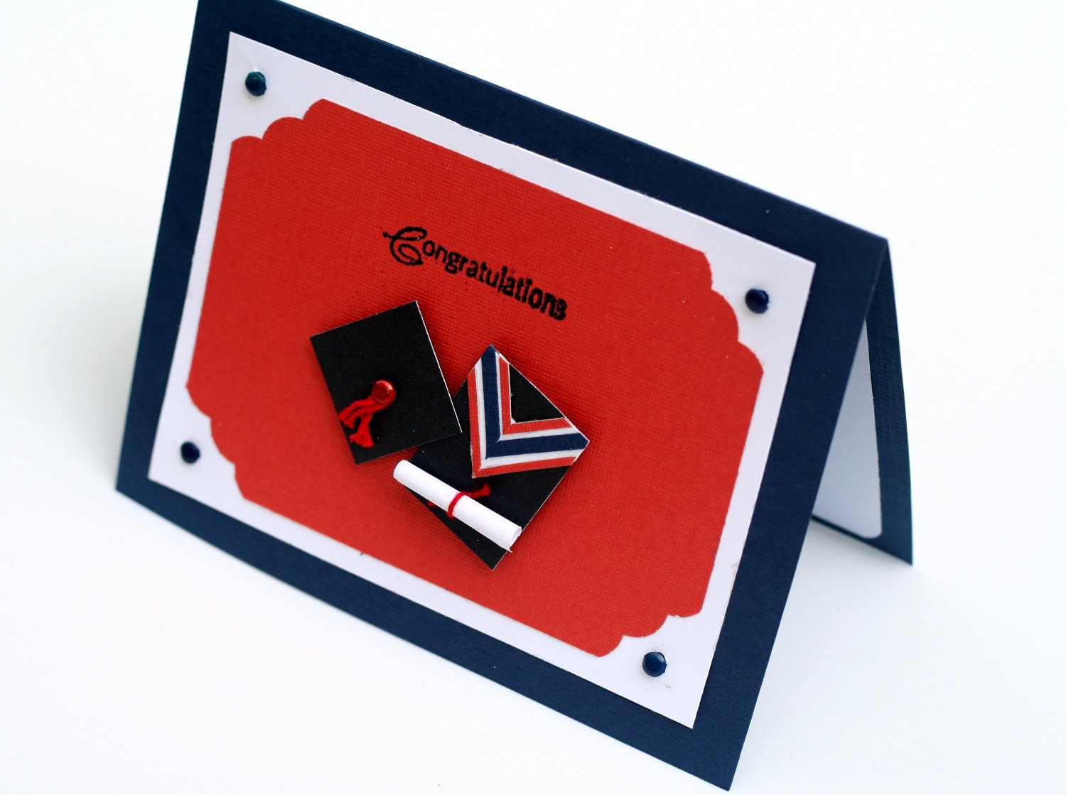 Graduation card, Cap & Gown customized card, diploma, school colors, graduate congratulations card