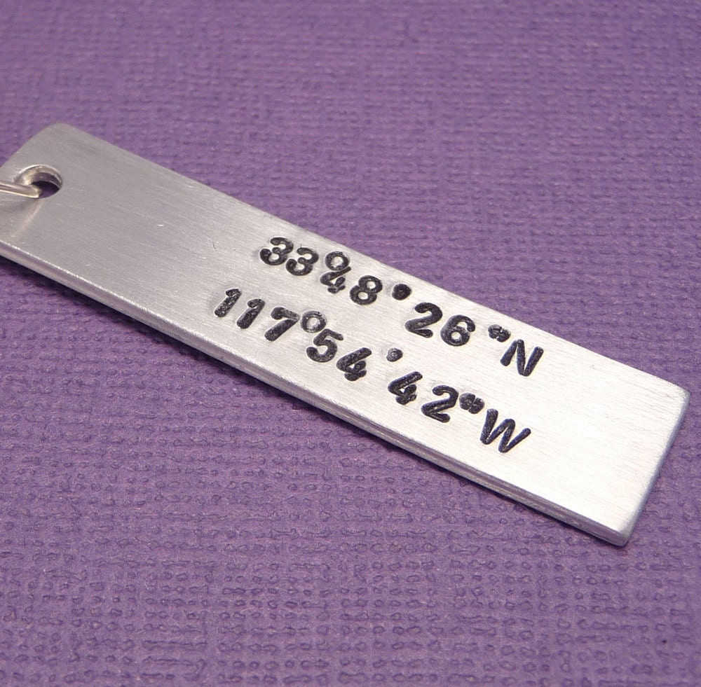 Latitude & Longitude Custom Hand Stamped Aluminum Keychain