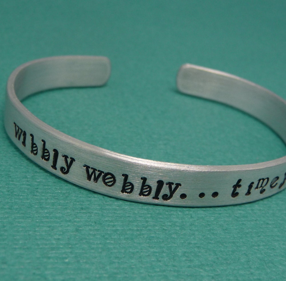 Doctor Who Inspired - Wibbly Wobbly...Timey Wimey - A Hand Stamped Aluminum Bracelet