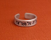 Latitude & Longitude Custom Hand Stamped 1/4" Aluminum Ring