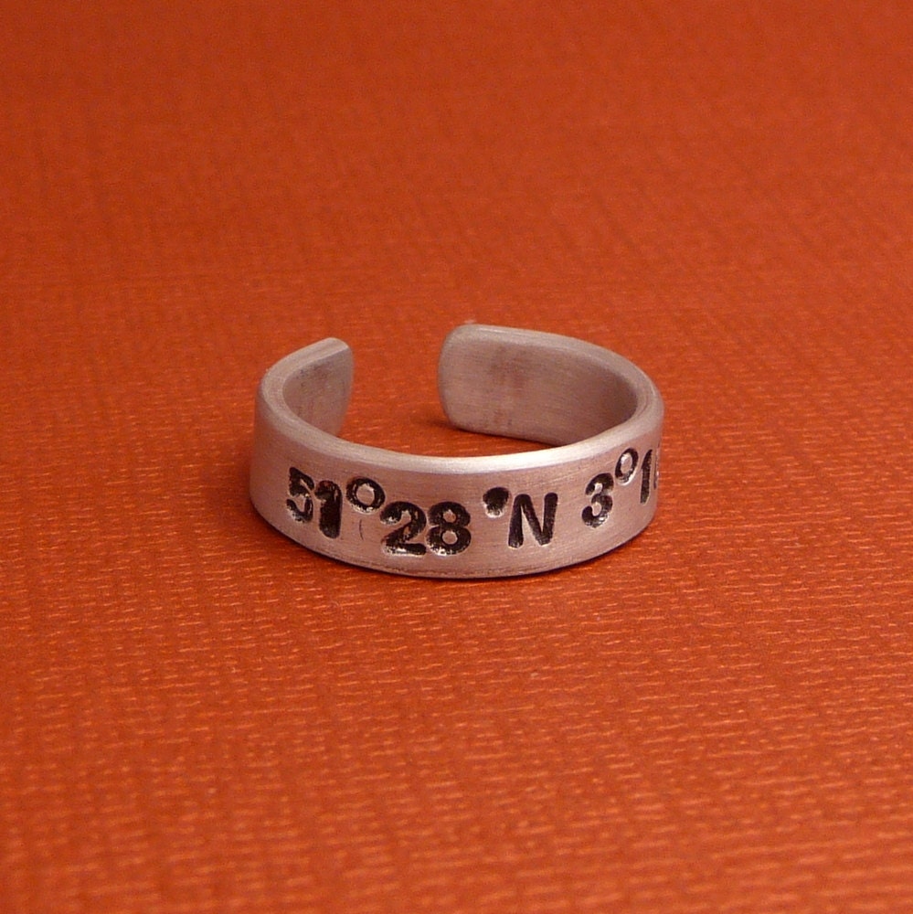 Latitude & Longitude Custom Hand Stamped 1/4" Aluminum Ring