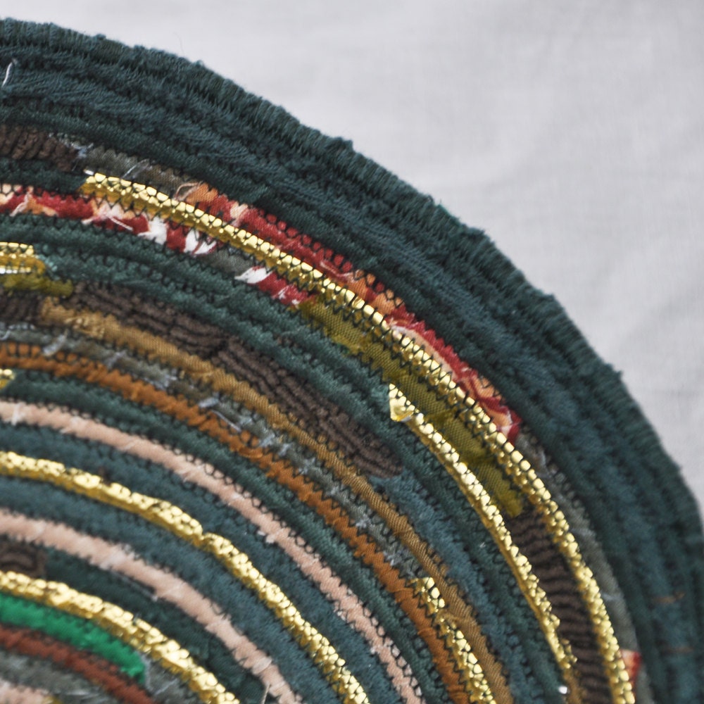 Recycled coiled basket/bowl - green/brown