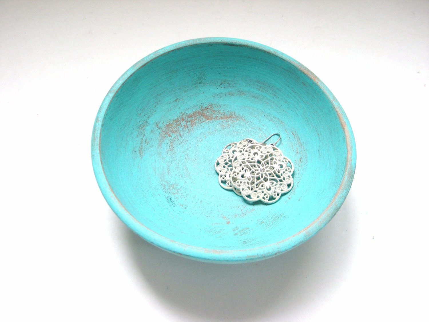 Shabby Chic Turquoise Bowl - Pretty Storage Bowl - Upcycled